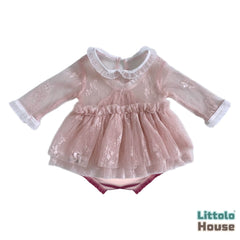 Baby Girl Net Ruffle Mesh Lace 2-Piece Set O239 | 2M | Light Pink