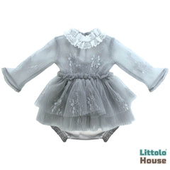 Baby Girl Net Ruffle Mesh Lace 2-Piece Set O239 | 2M | Grey