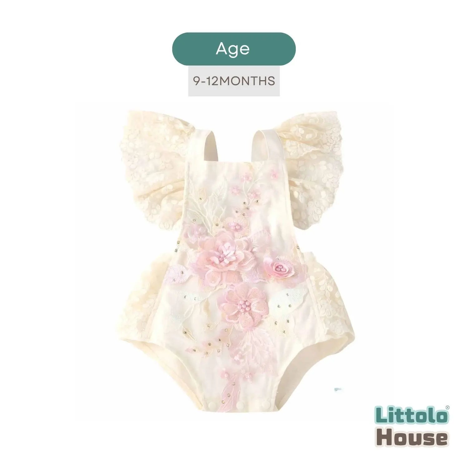 Baby Embroidery Romper with Flying Mesh Sleeves O030 | 1Y | Light Pink