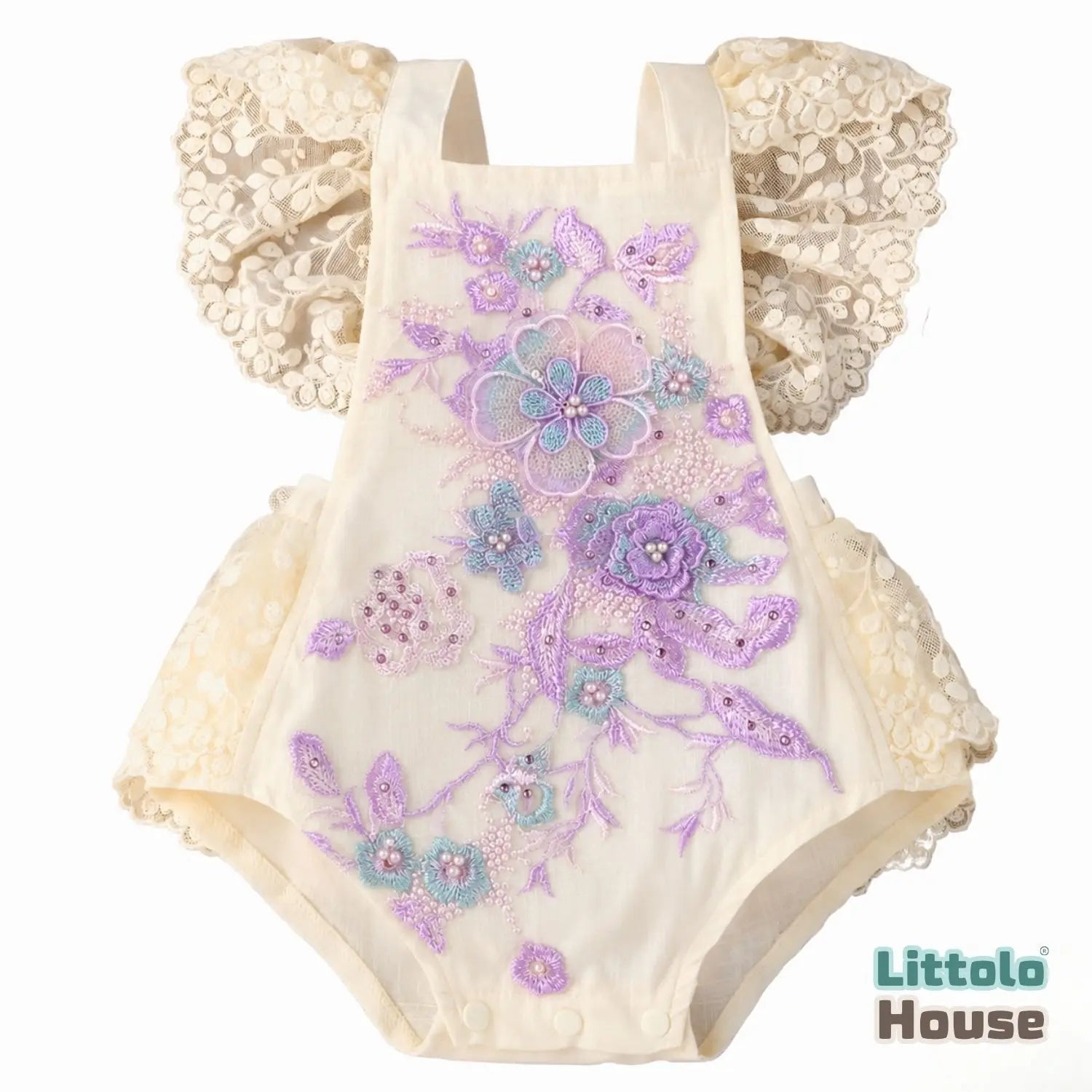 Baby Embroidery Romper with Flying Mesh Sleeves O030 | 1Y | Purple