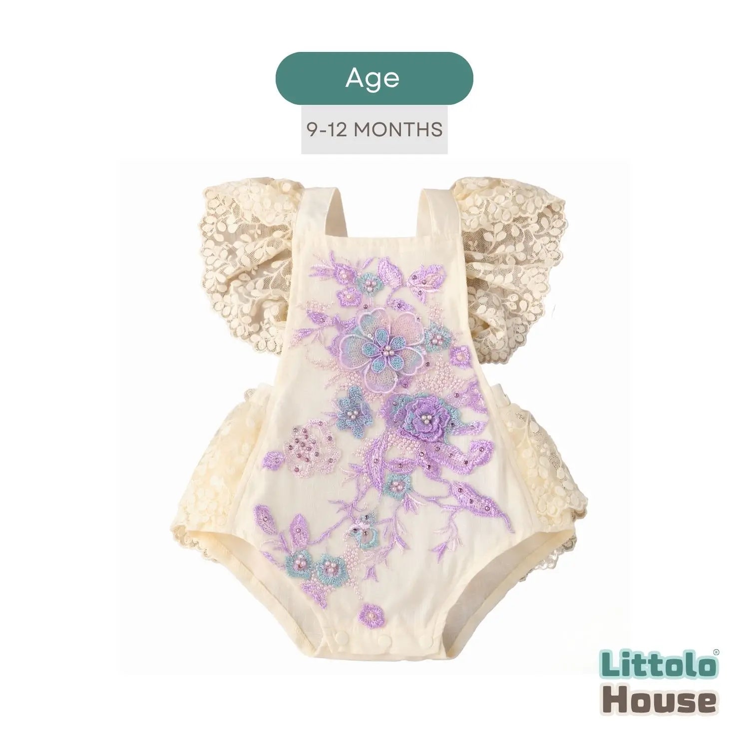 Baby Embroidery Romper with Flying Mesh Sleeves O030 | 1Y | Purple