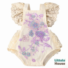 Baby Embroidery Romper with Flying Mesh Sleeves O030 | 1Y | Purple