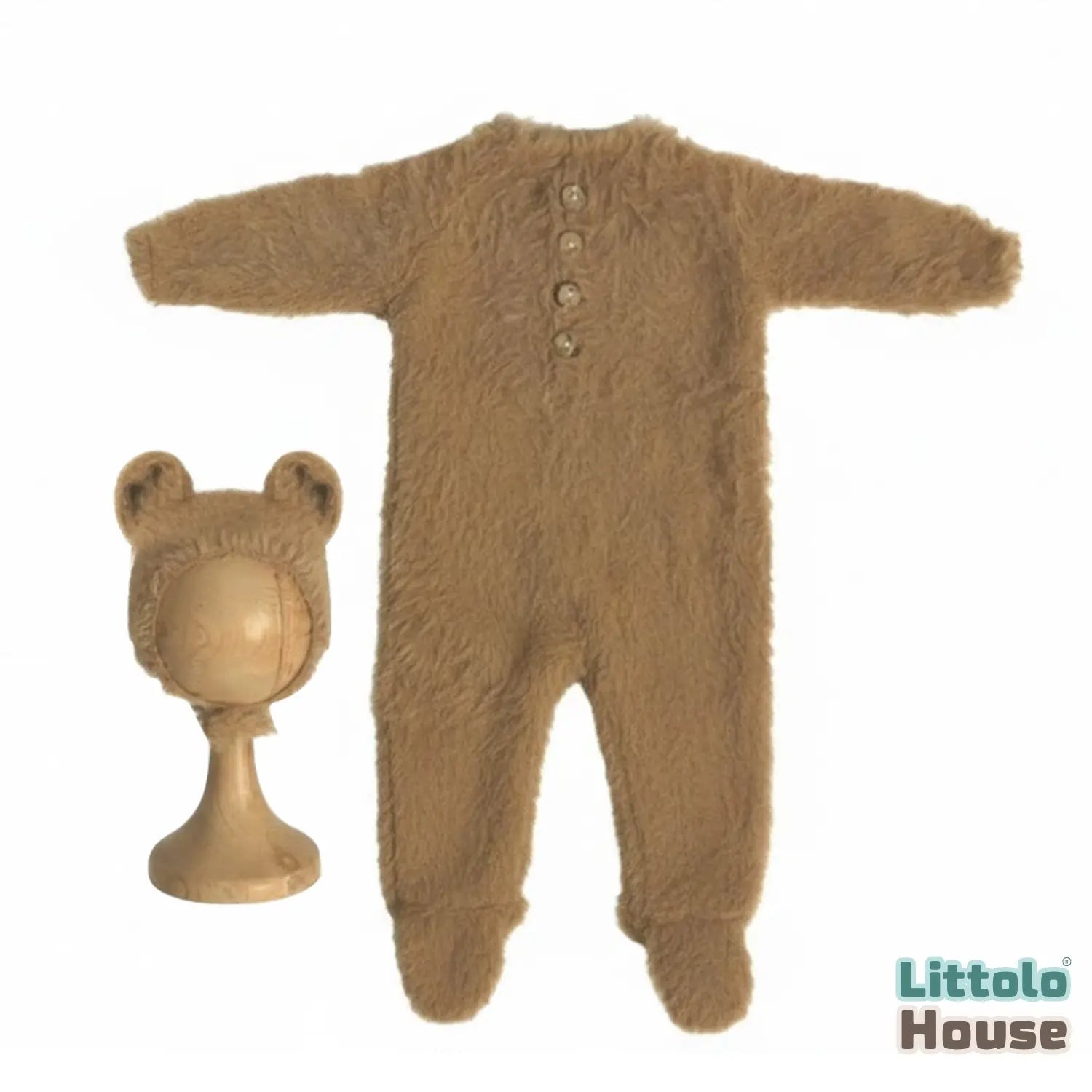 Baby Fur Romper with Bonnet Outfit O057 | 2M | Brown