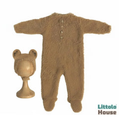 Baby Fur Romper with Bonnet Outfit O057 | 2M | Brown