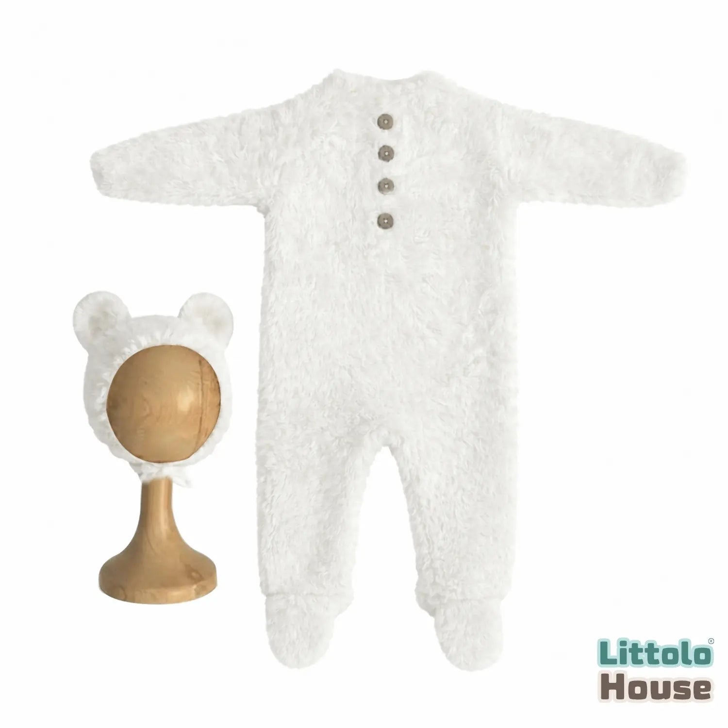 Baby Fur Romper with Bonnet Outfit O057 | 2M| White