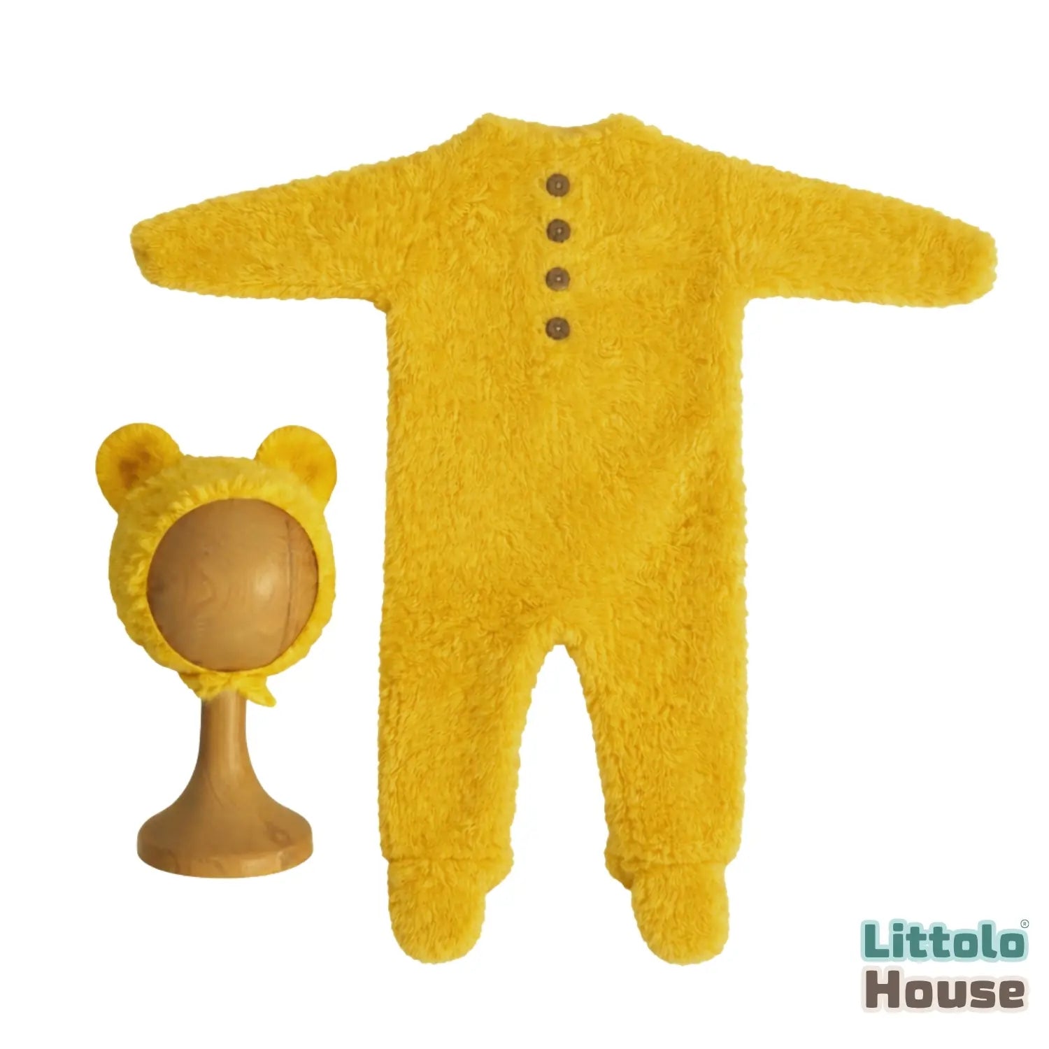 Baby Fur Romper with Bonnet Outfit O057 | 2M | Yellow