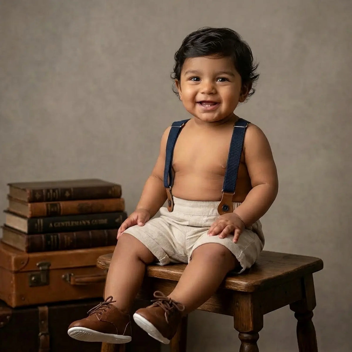 Baby Boy Suspender Shorts Outfit O078 | 1Y | White