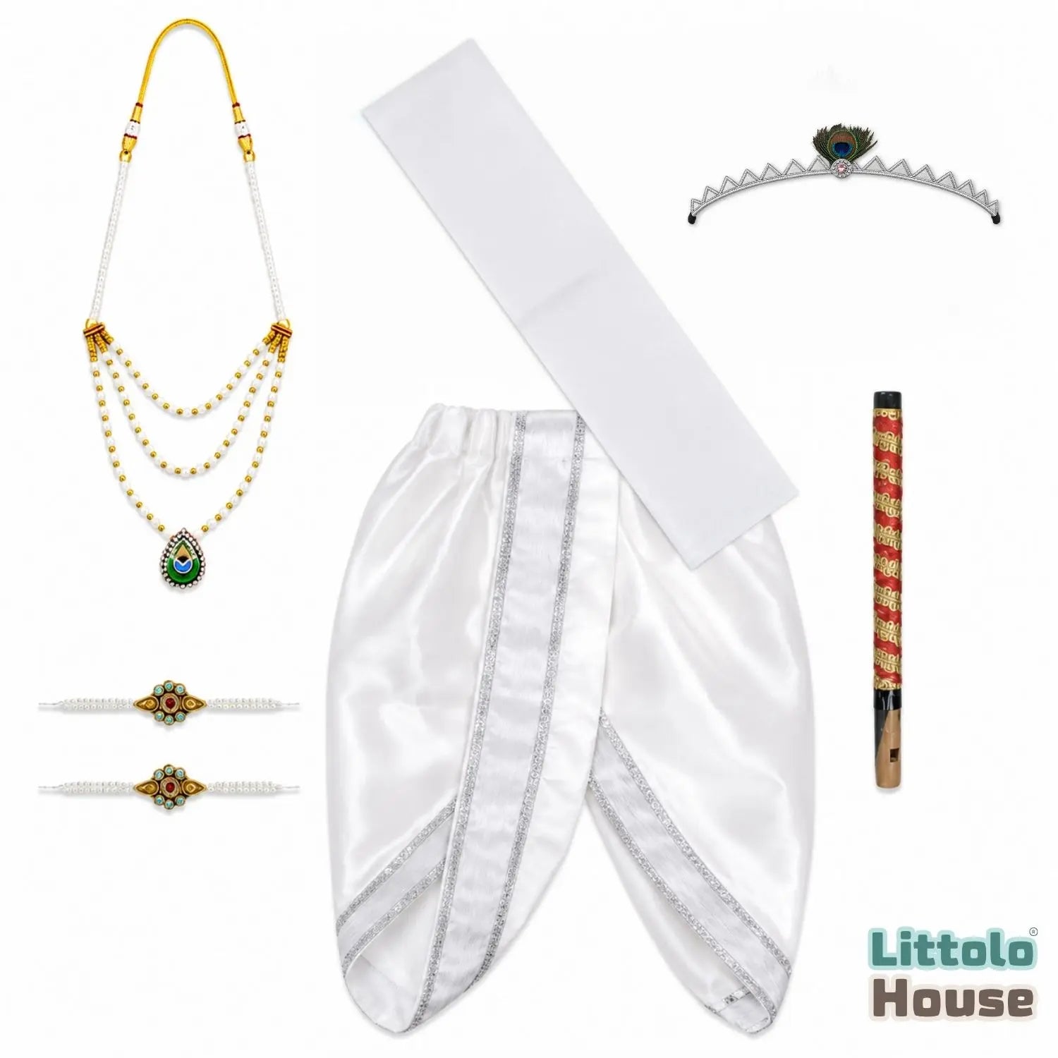 Baby Boy Traditional Dhoti And Khes Outfit With Accessories O222 | 1Y | White