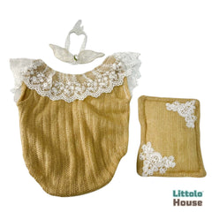 Baby Knitted Romper with Knitted Pillow 0138 | 1Y | Golden Brown