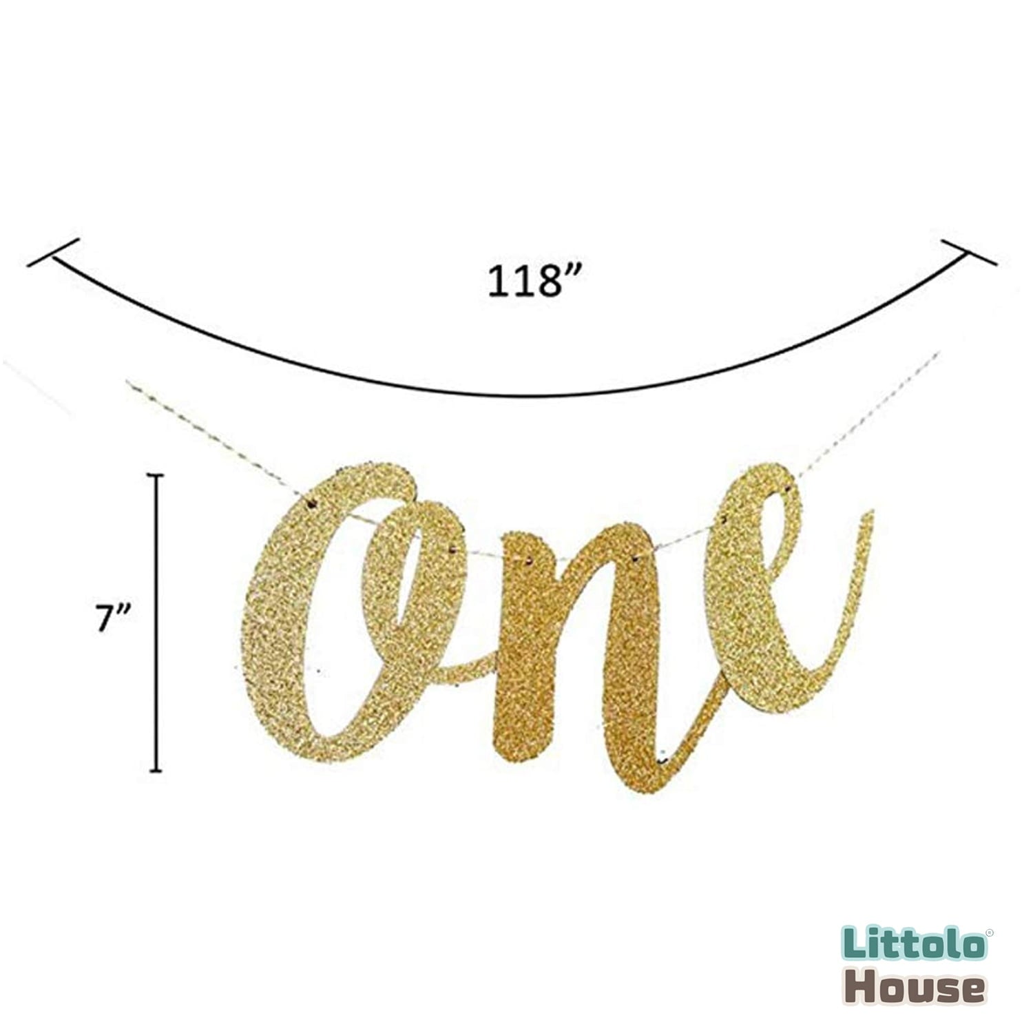 Baby ONE Year Glitter Paper Pull Strip Banner D004 | Decorative Add-ons | Gold