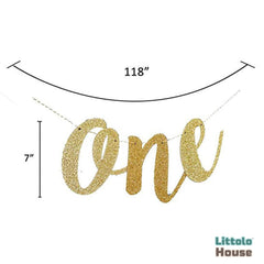 Baby ONE Year Glitter Paper Pull Strip Banner D004 | Decorative Add-ons | Gold