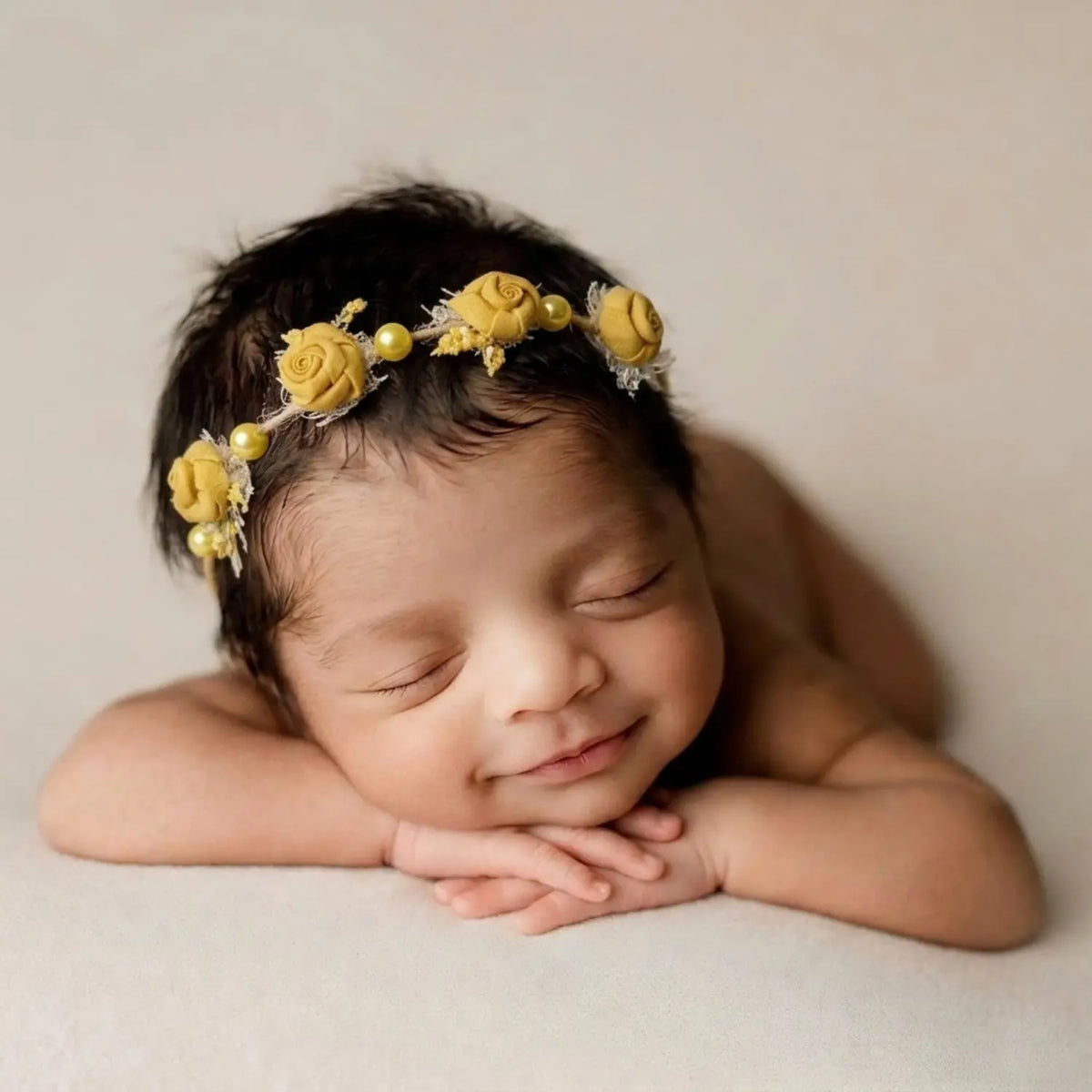 Pearl & Flower Headband H091 | 1Y | Mustard