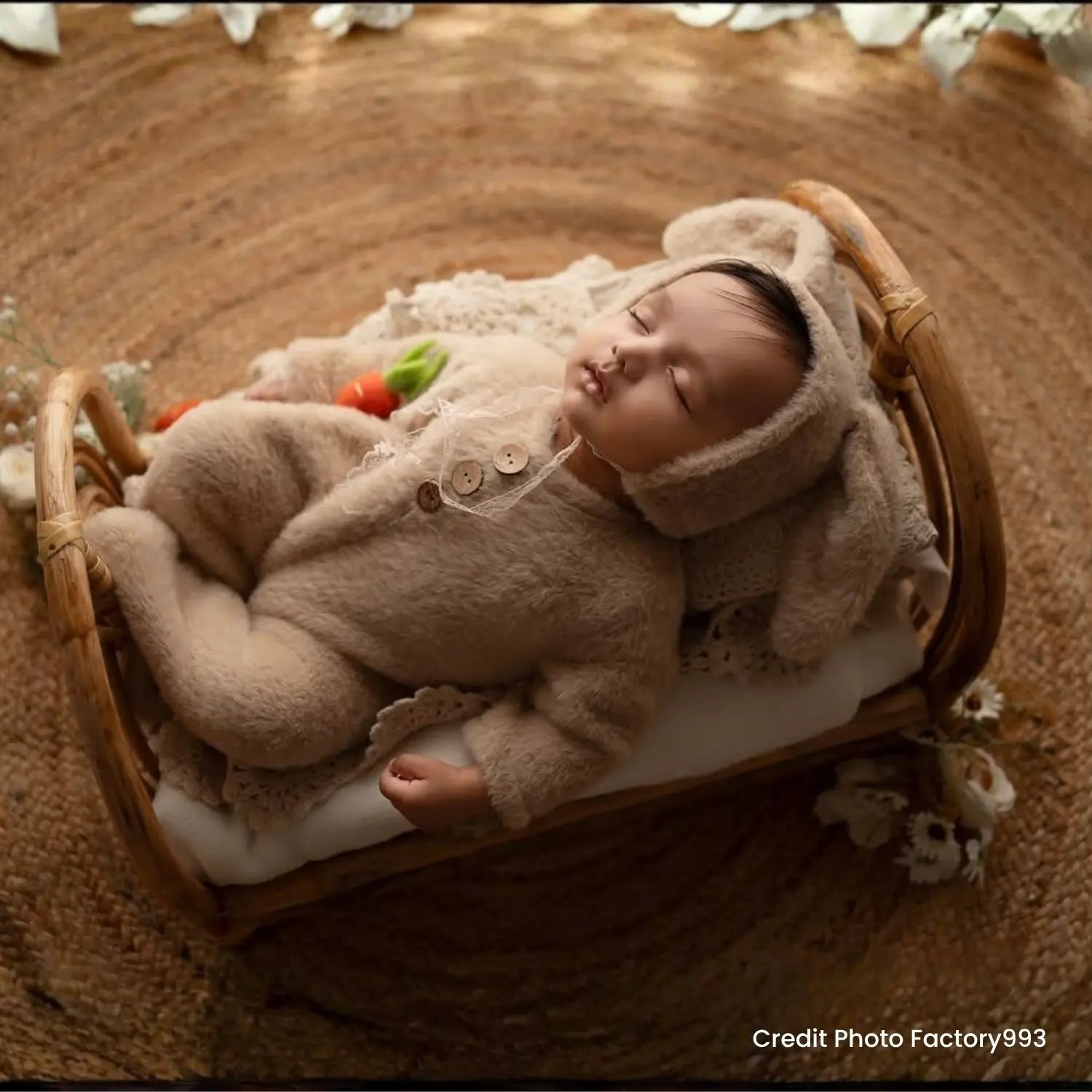 Baby Fur Romper with Rabbit Ears Bonnet O113 | 3M | Beige