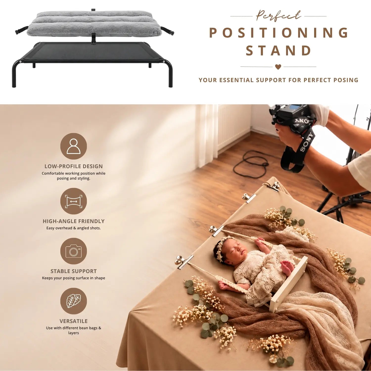 Baby Positioning Stand with Mattress | Posing Aids | Black