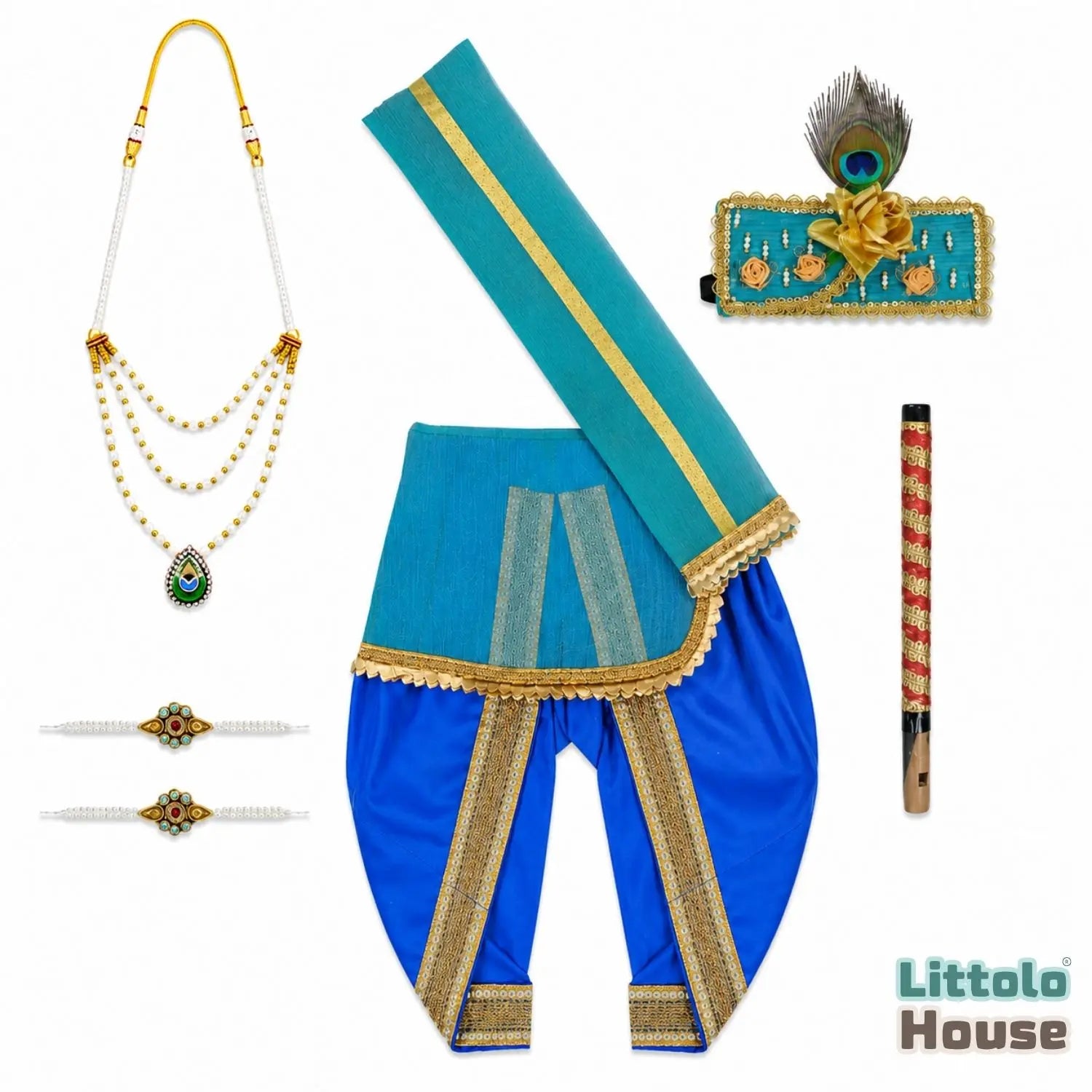 Premium Krishna Janmashtami Costume with Accessories O223 | 1Y | Blue