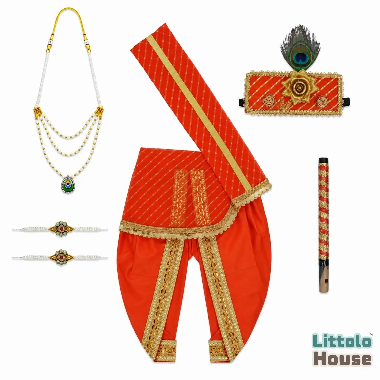 Premium Krishna Janmashtami Costume with Accessories O223 | 1Y | Orange