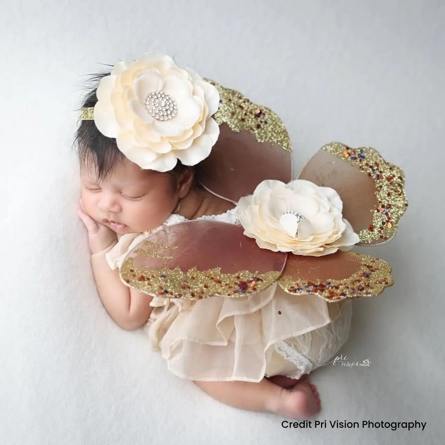 Baby Girl Butterfly Wings with Flower Headband O219 | 3M | Beige