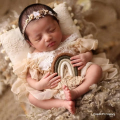 Baby Girl Lace Frill Frock with Bonnet Posing Aid and Botties SR030 | Set of 4 | 2M | Cream