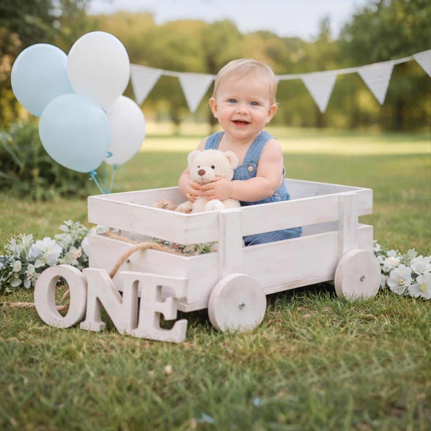 Wooden Pull Cart | Wooden Decorative | Rustic White