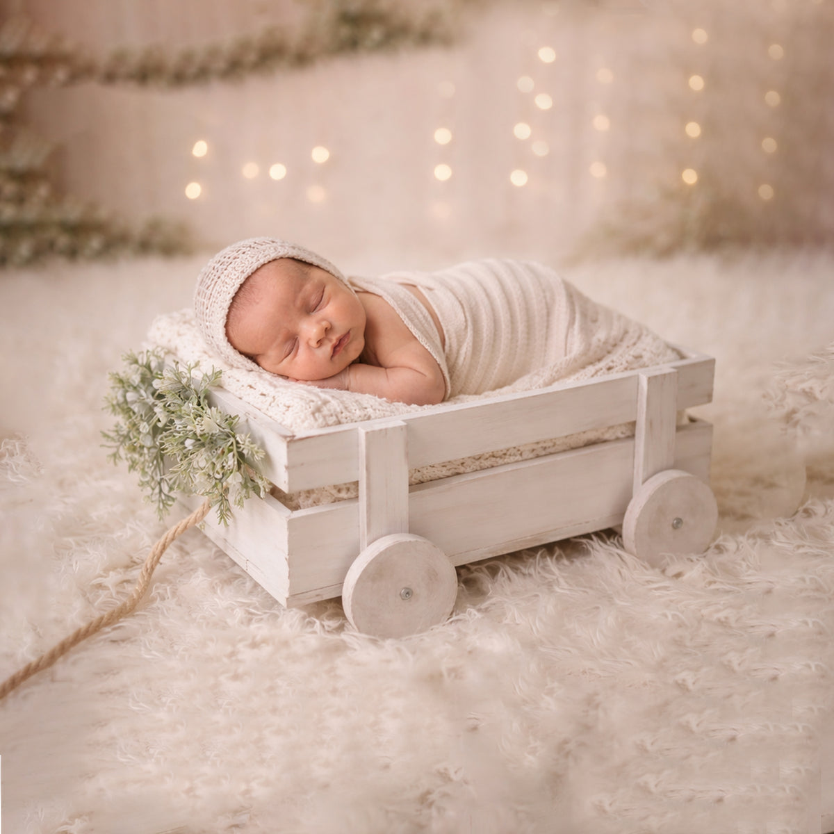 Wooden Pull Cart | Wooden Decorative | Rustic White
