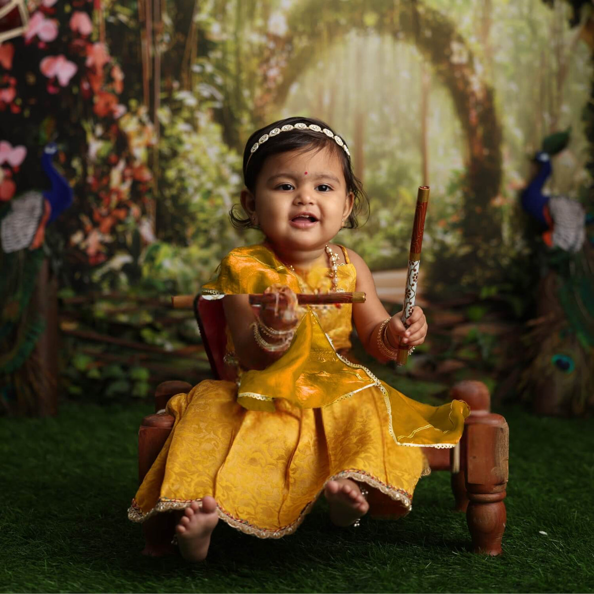 Baby Girl Traditional Lehenga Choli with Dupatta Outfit with Accessories O221 | 1Y | Mustard Yellow