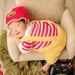 Baby Knitted Cardigan Suspender Romper with Cap Outfit O033 | NB | Multicolour