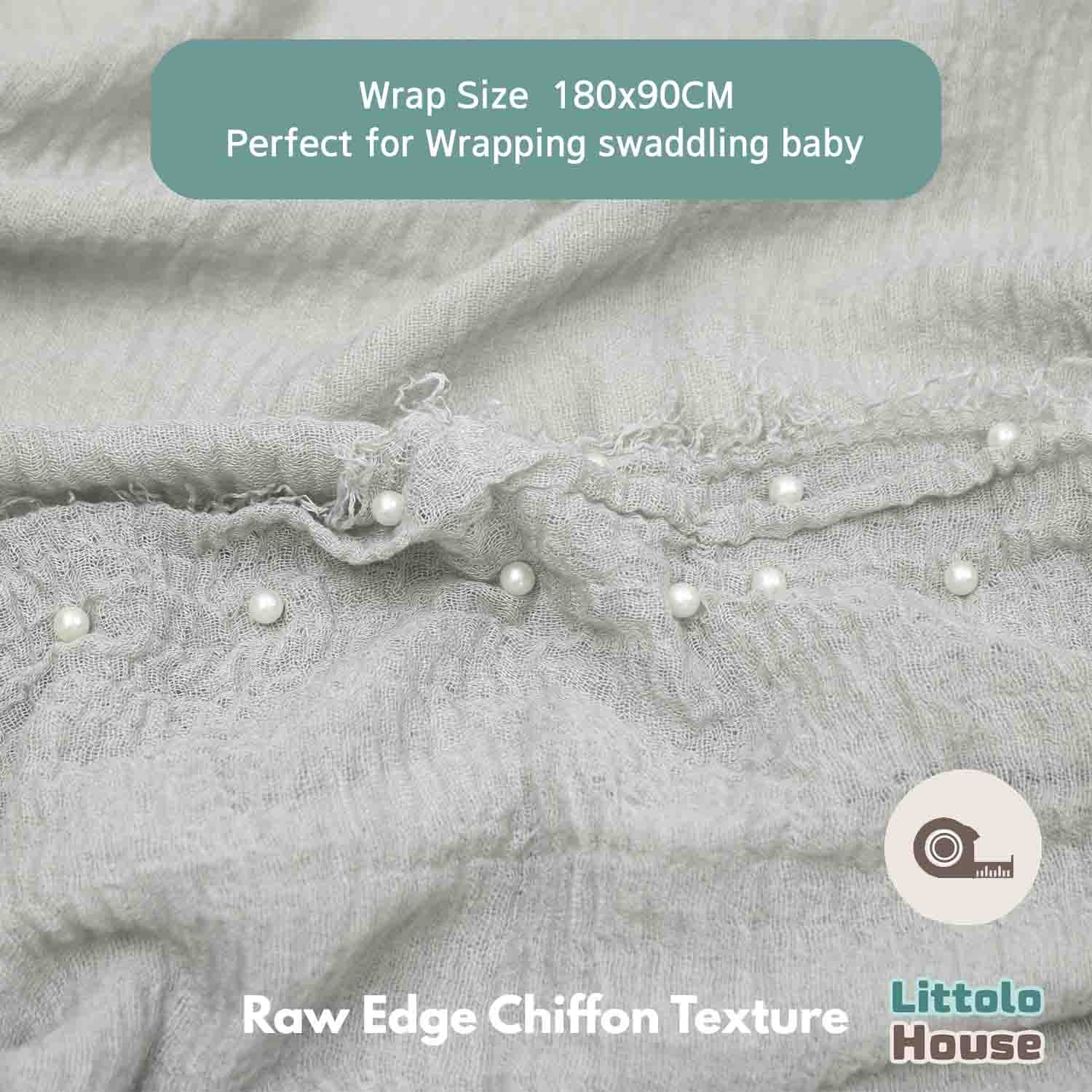 Raw Edge Chiffon Pearl Draping Wrap | Cloud