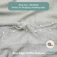 Raw Edge Chiffon Pearl Draping Wrap | Cloud