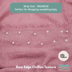 Raw Edge Chiffon Pearl Draping Wrap | Watermelon