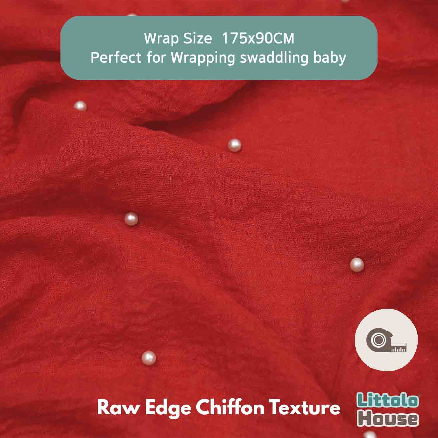 Raw Edge Chiffon Pearl Draping Wrap | Red