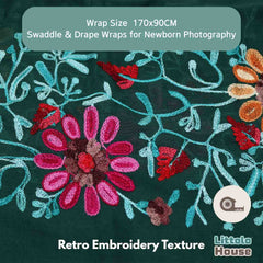 Retro Embroidery Dual-Use Wrap cum Layer  | Bottle Green