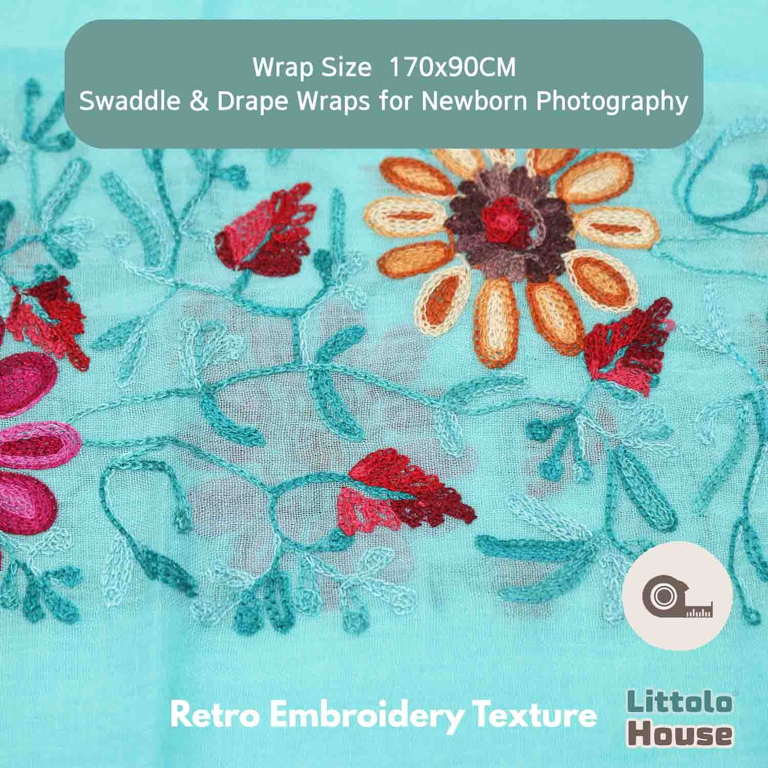 Retro Embroidery Dual-Use Wrap cum Layer  | Bright Turquoise