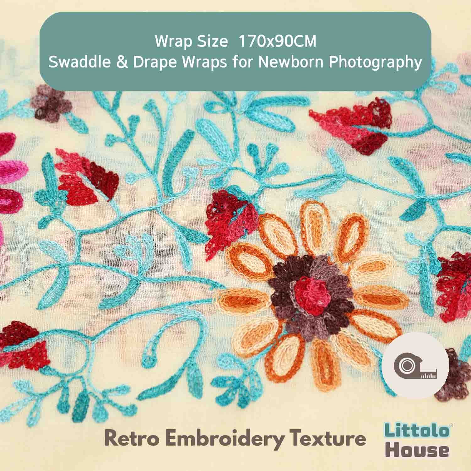 Retro Embroidery Dual-Use Wrap cum Layer  | Cream