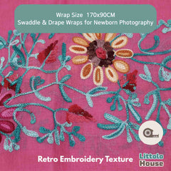 Retro Embroidery Dual-Use Wrap cum Layer  | Dark Pink