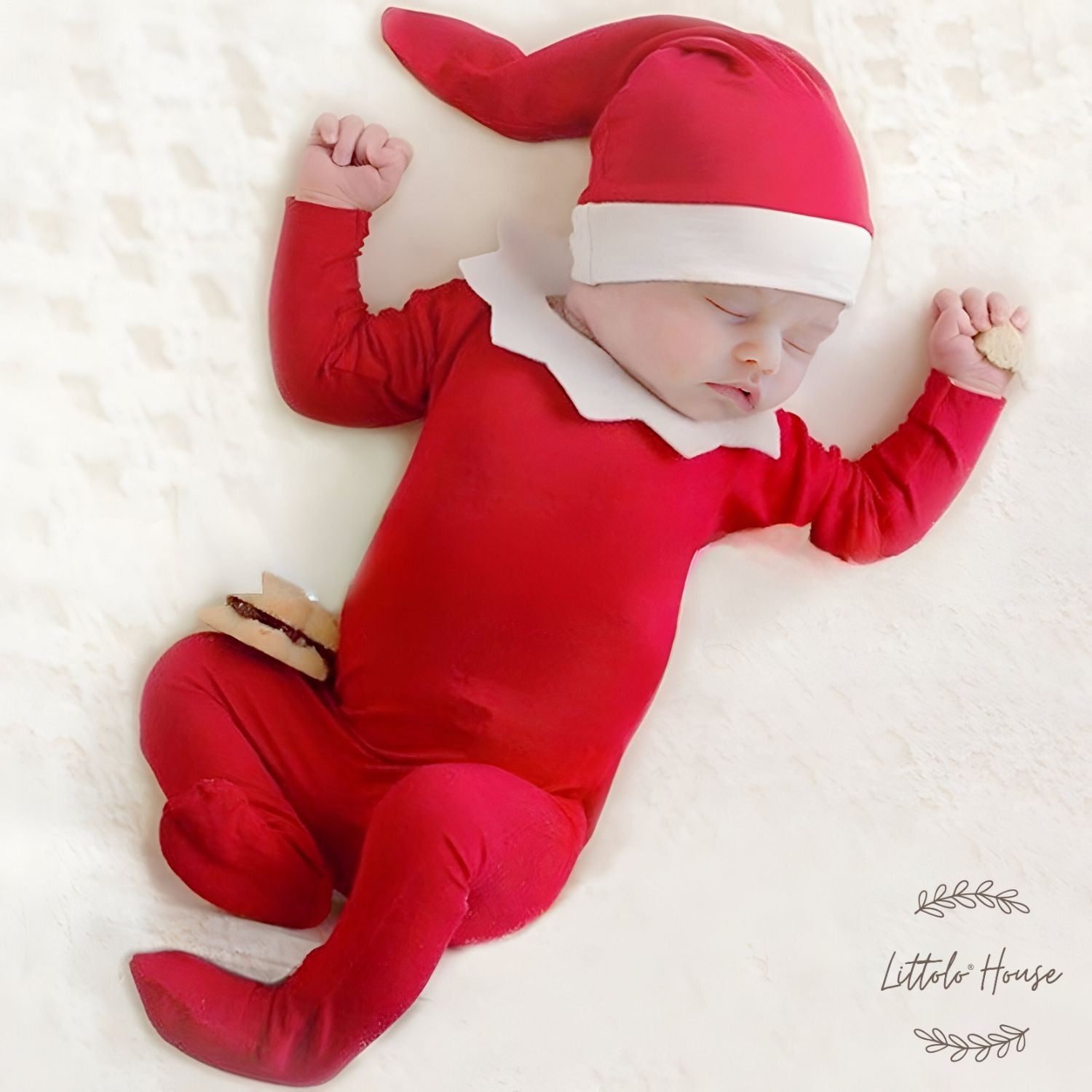 Baby Romper with Sleep Hat and Felt Bib Collar O111 | 3M | Red