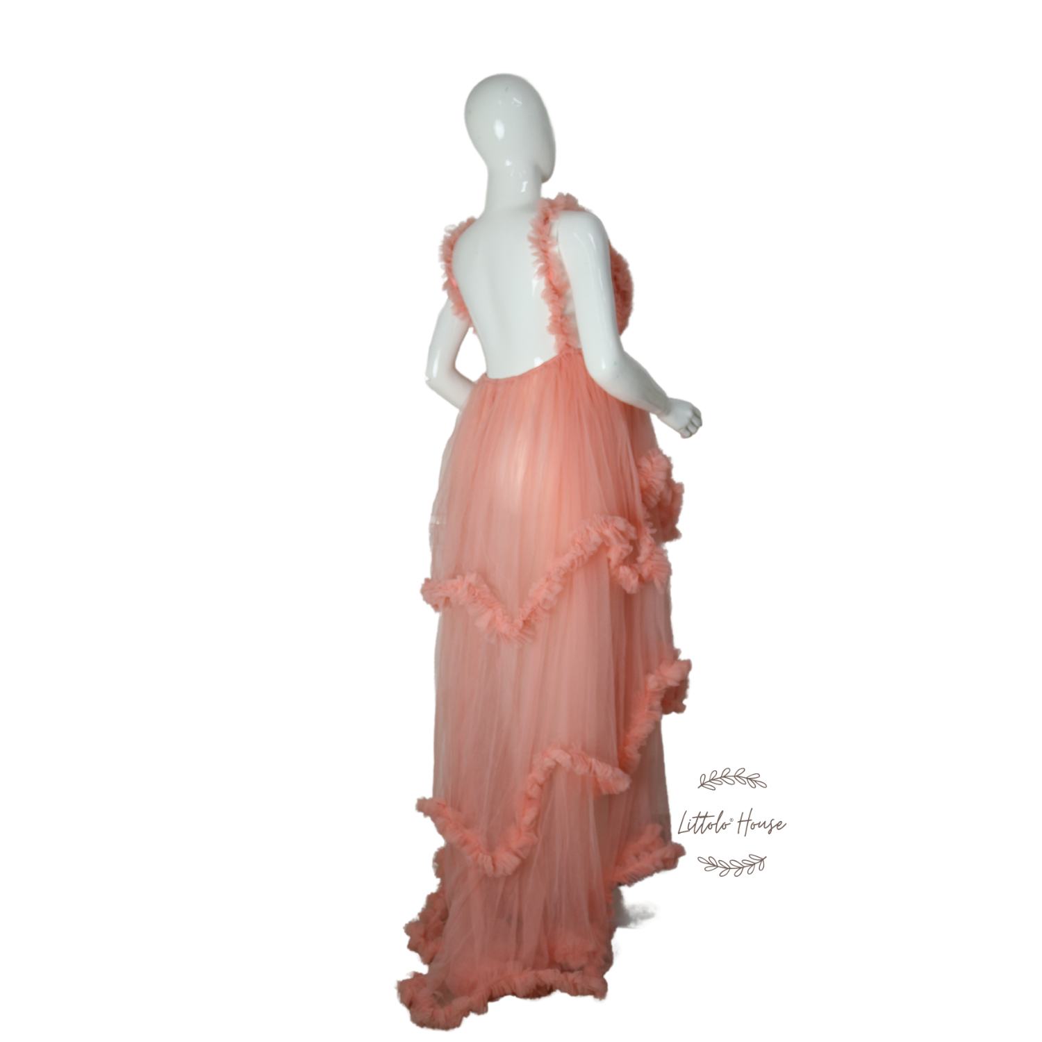 Ruffled Tulle Layered Maternity Gown M034 | L | Peach