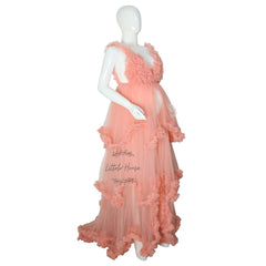 Ruffled Tulle Layered Maternity Gown M034 | L | Peach