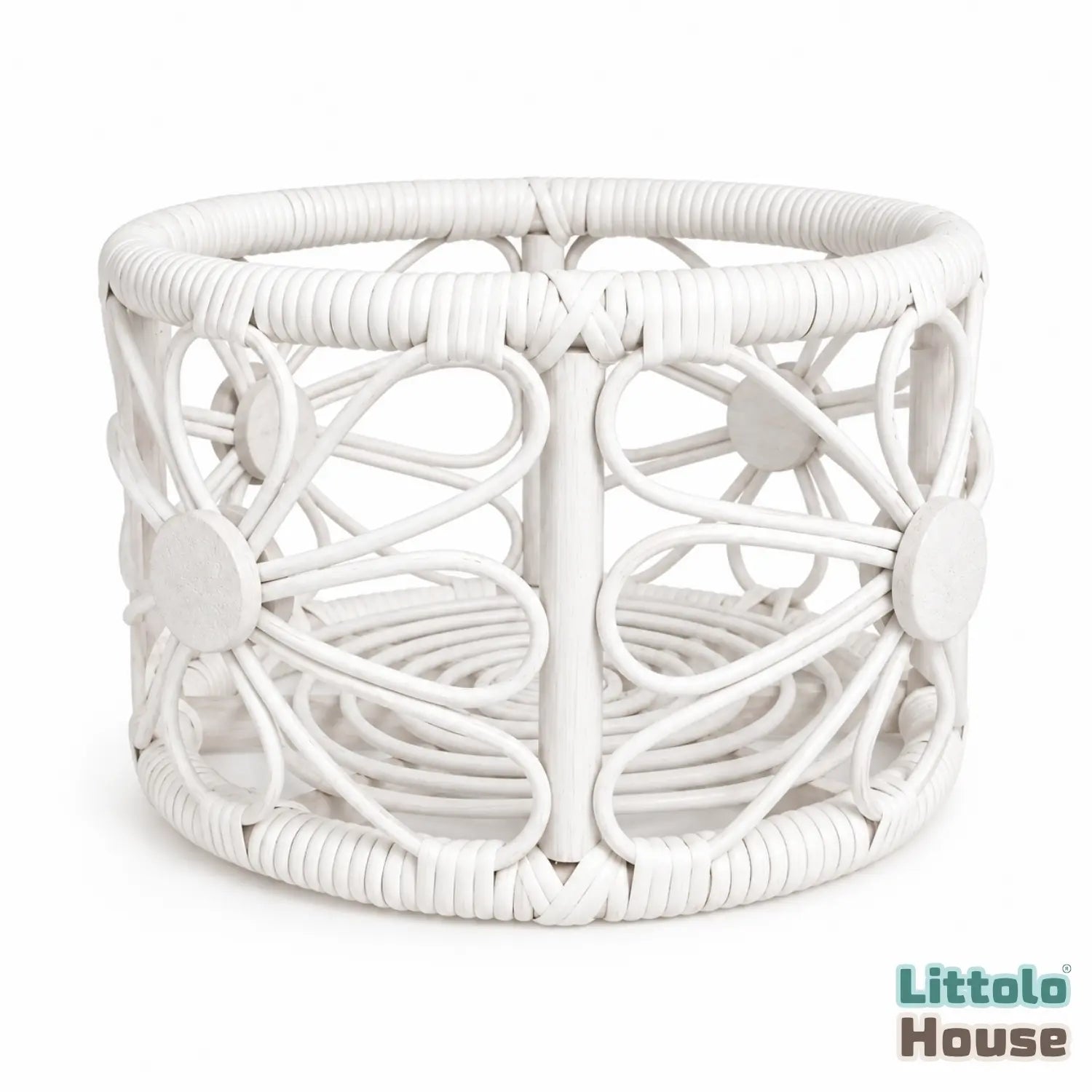 Rustic Cane Floral Basket | White