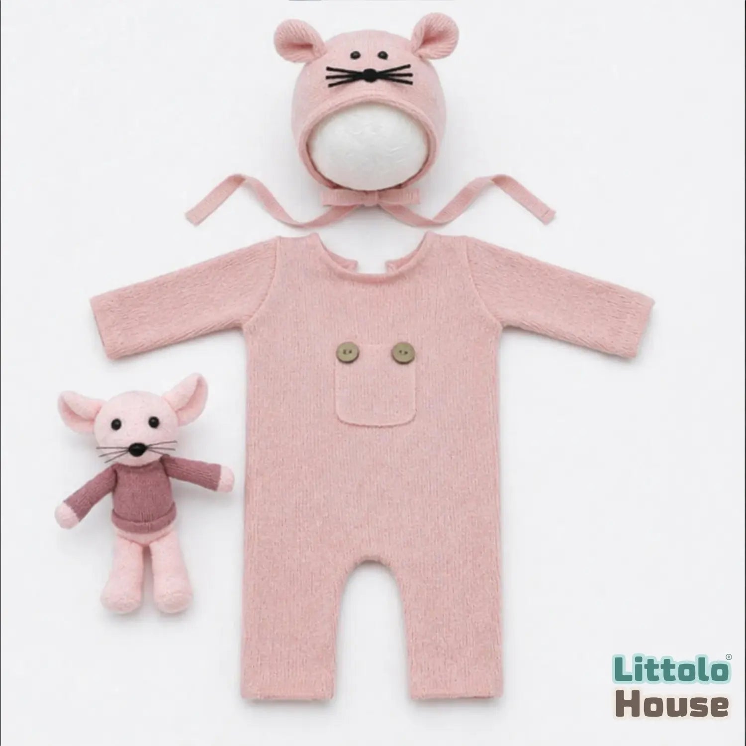 Baby Romper with Bonnet and Teddy SR020 | Set of 3 | 2M | Pink