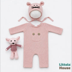 Baby Romper with Bonnet and Teddy SR020 | Set of 3 | 2M | Pink