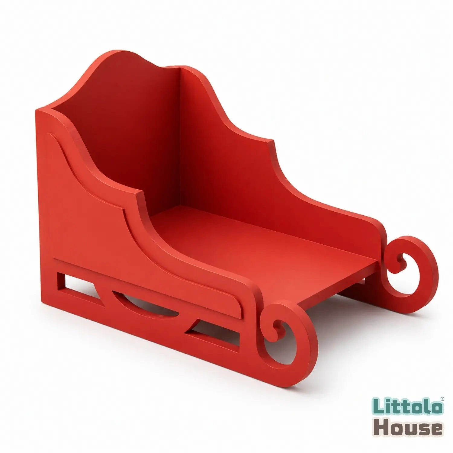 Santa Claus Reindeer Christmas Sleigh W055 | Wooden Decorative | Red
