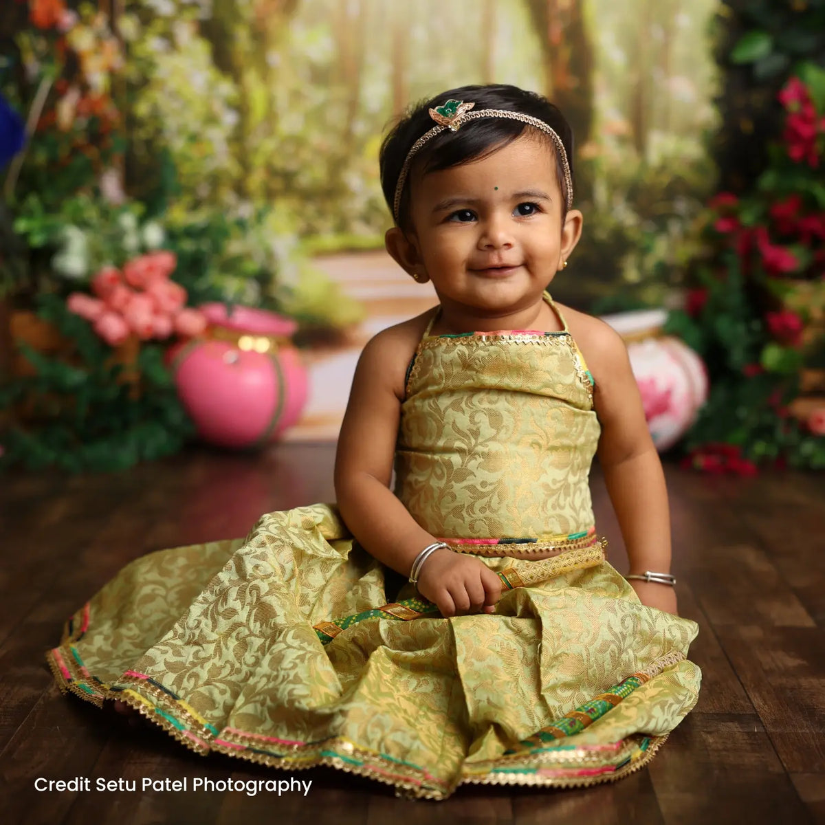 Baby Girl Traditional Lehenga Choli with Dupatta Outfit O221 | 1-2Y | Pastel Olive Green