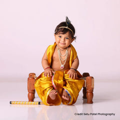 Baby Boy Traditional Dhoti And Khes Outfit With Accessories O222 | 1Y | Mustard Yellow