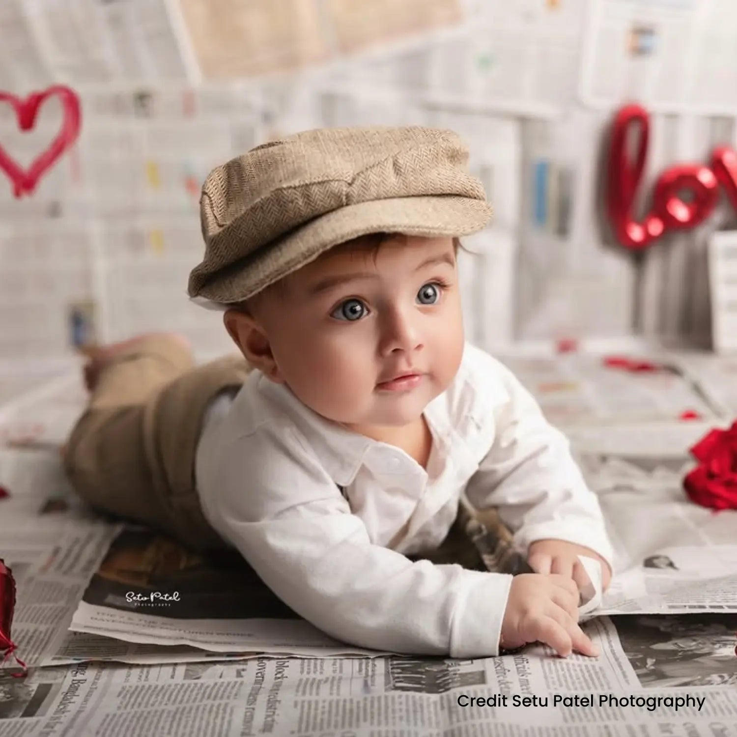 Baby Boy Suit Romper with Cap and Bow Tie Outfit O044 | 6M | White Brown