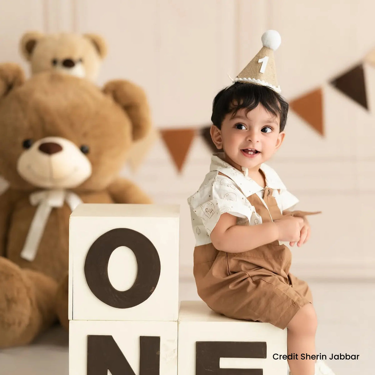 Baby 1 Year Linen Hat with Pompom D002 | Decorative Add-ons | Brown