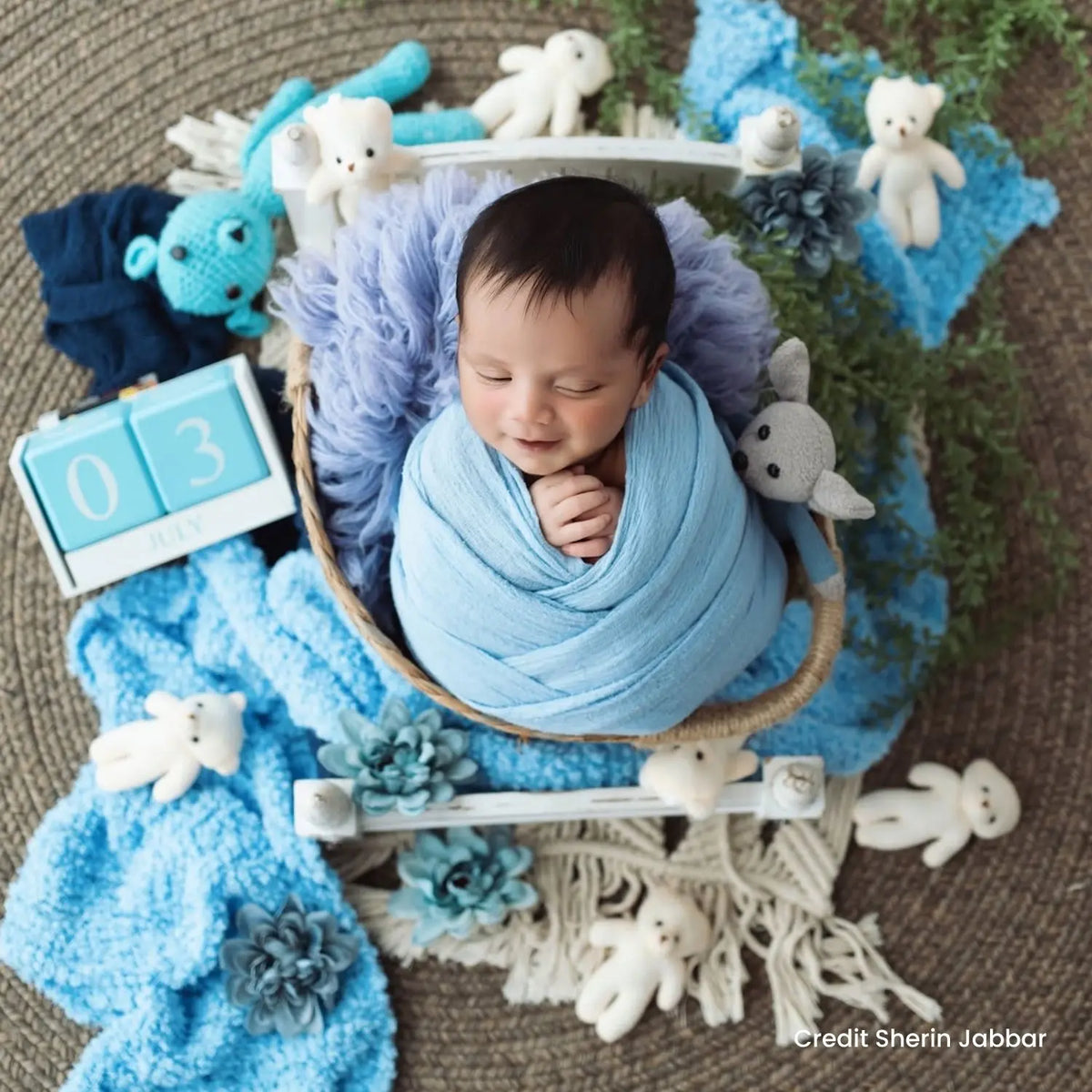 Baby Milestone Blocks | Wooden | Blue White