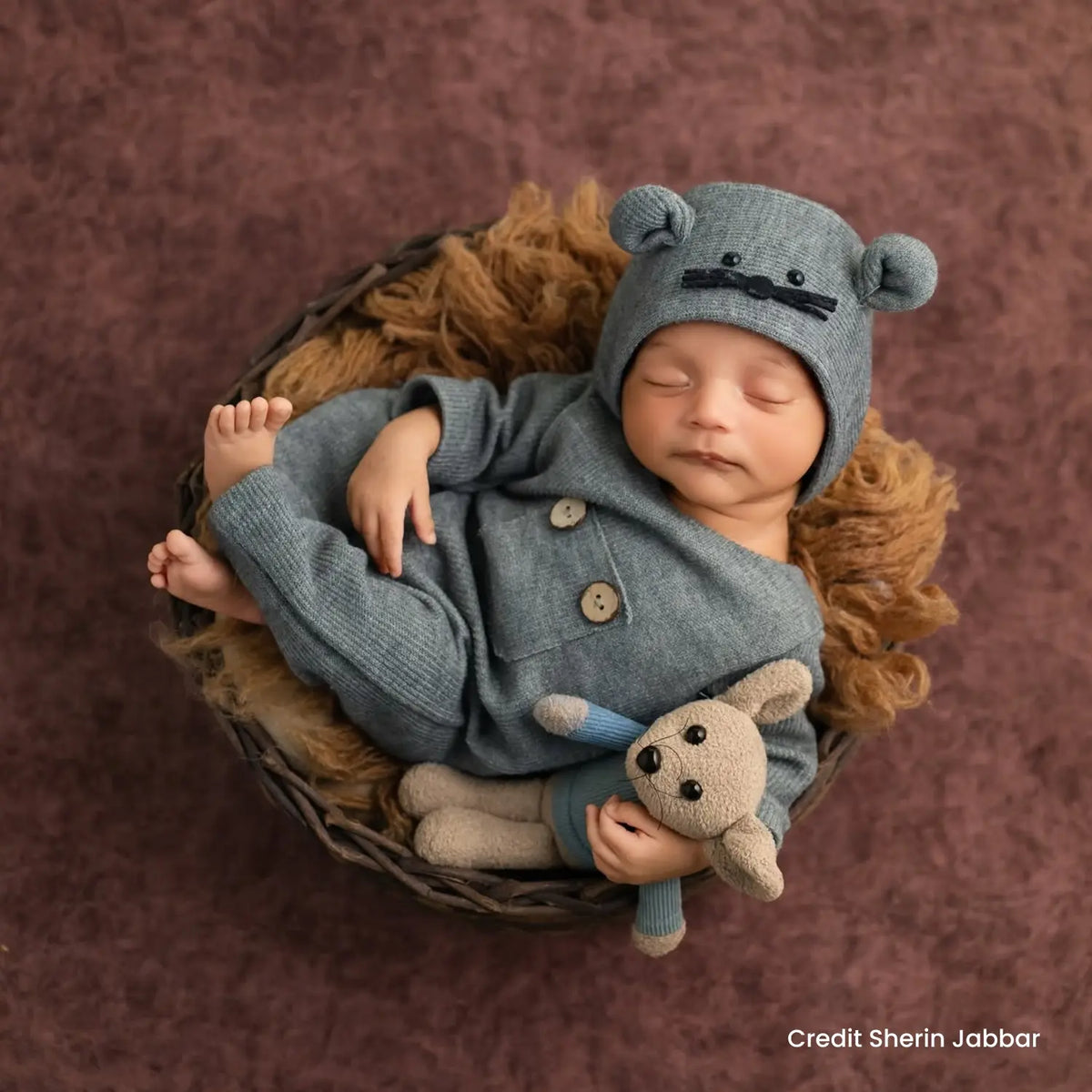 Baby Romper with Bonnet and Teddy SR020 | Set of 3 | 2M | Grey