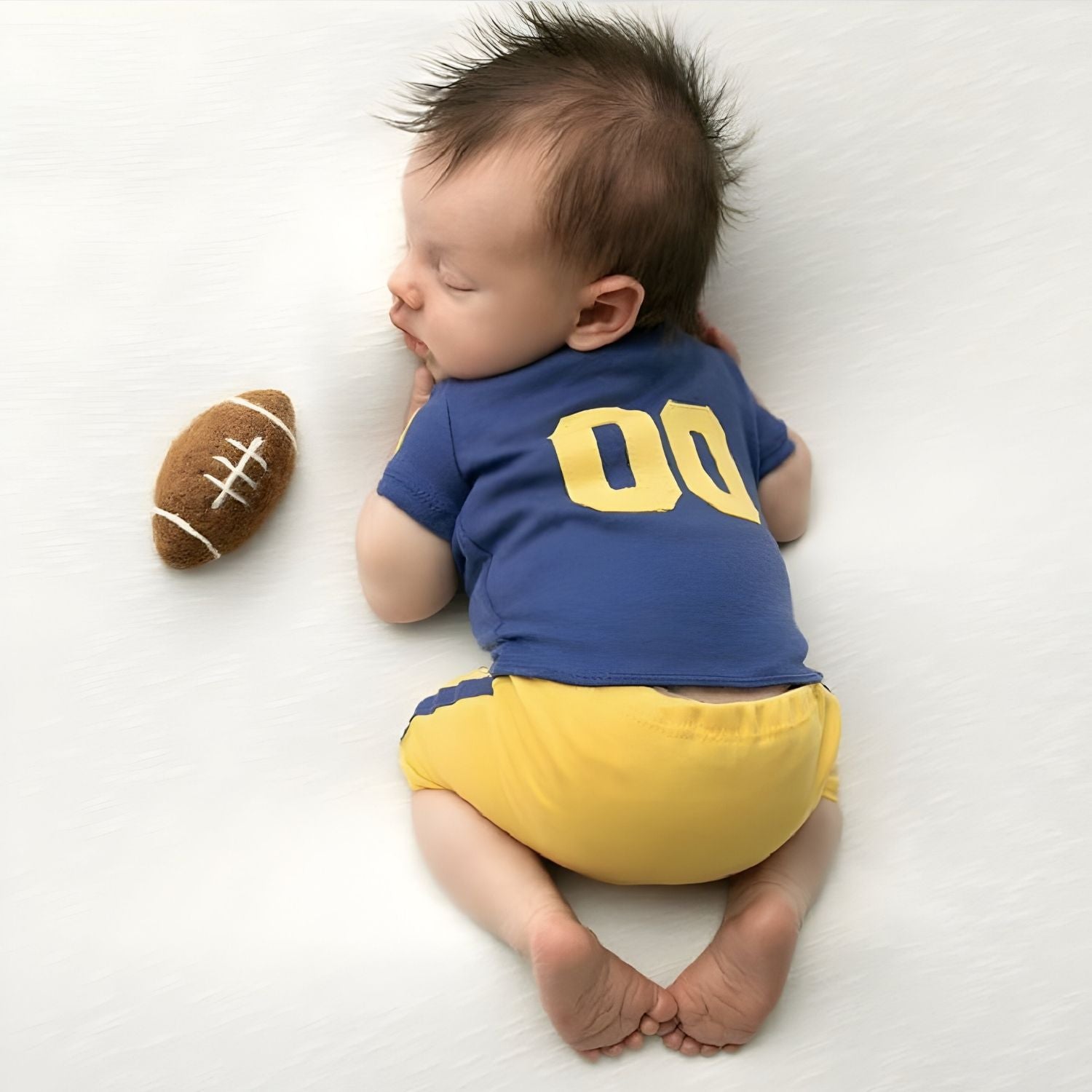 Baby Boy Sports Jersey & Shorts with Bonnet with Rugby Ball O115 | 2M | Blue Yellow