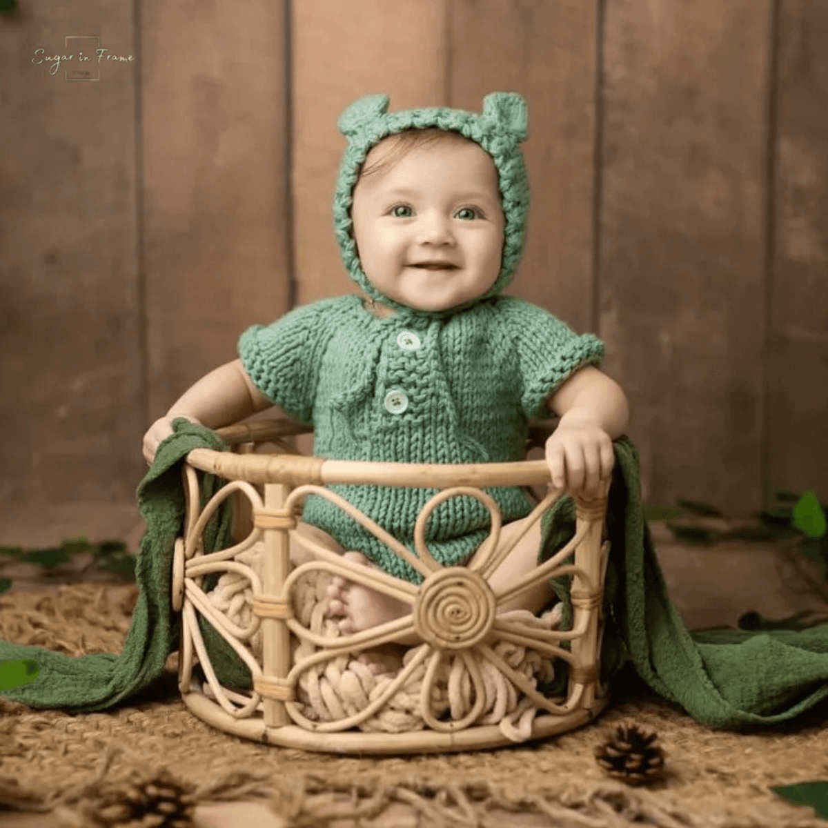 Crochet romper bean green