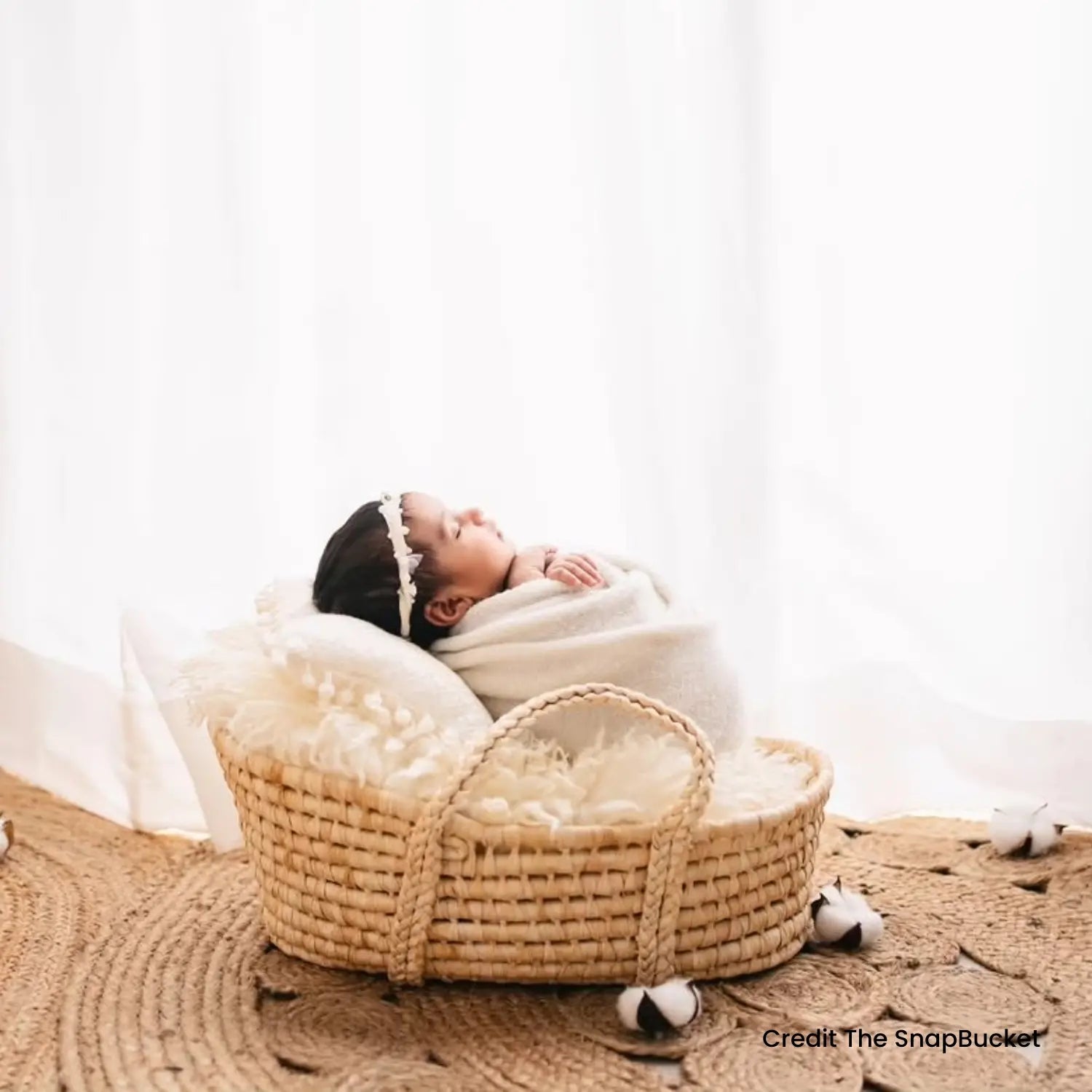 Handmade Straw Braid Baby Basket | Unique | Beige